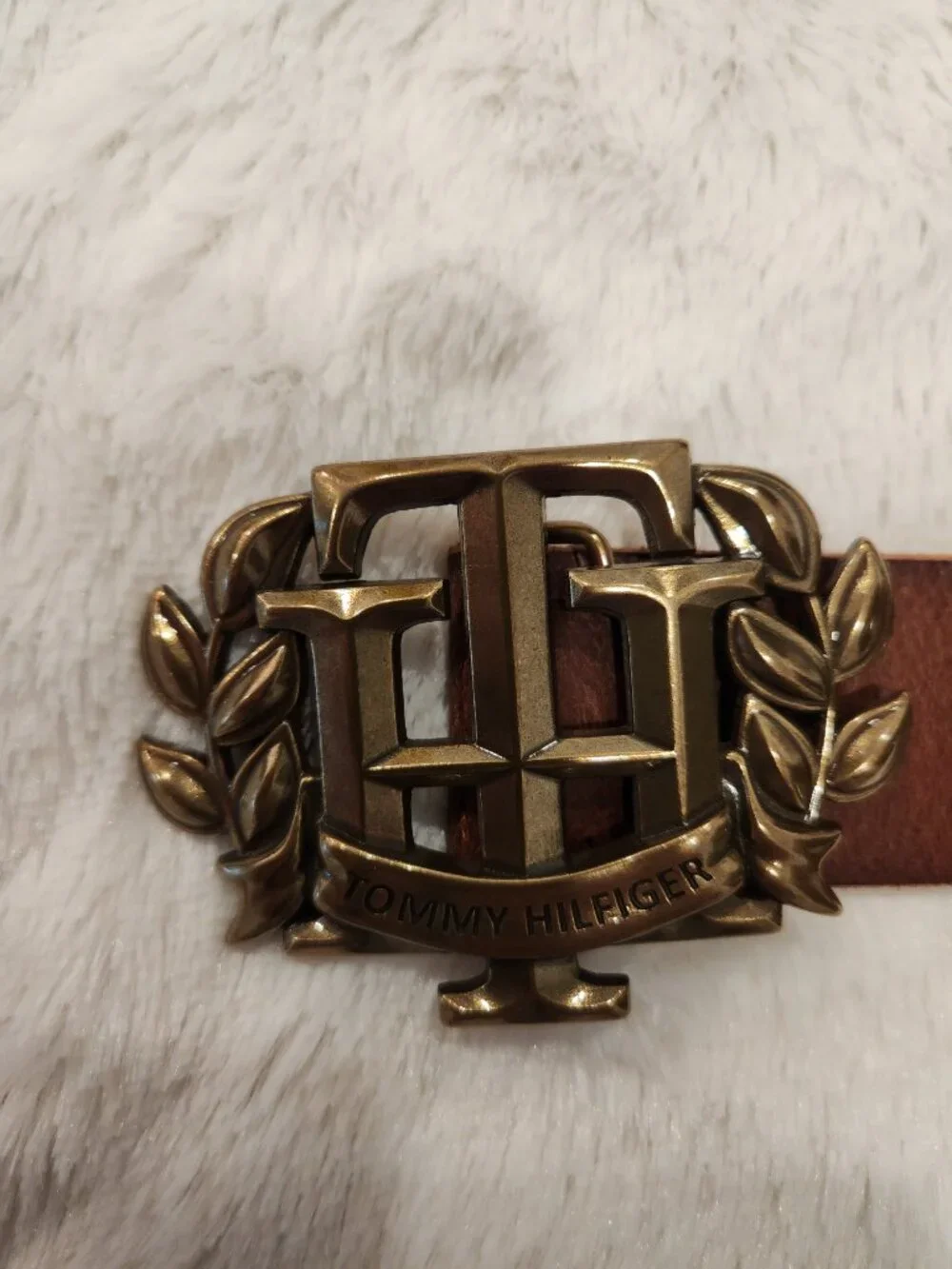 New Tommy Hilfiger Laurel Crest Plaque Leather Belt - Men's L (38-40)